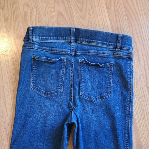 SPANX FLARE JEANS HIGH RISE WAIST PULL ON STRETCH DENIM MEDIUM-DARK WASH sz L - Picture 5 of 6